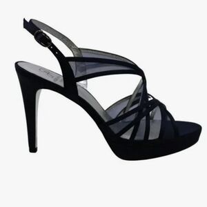 Adrianna Papell Adri Black Strappy Satin Mesh Hees, Size 10 NiB